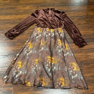 Brown Velvet and Floral Dress